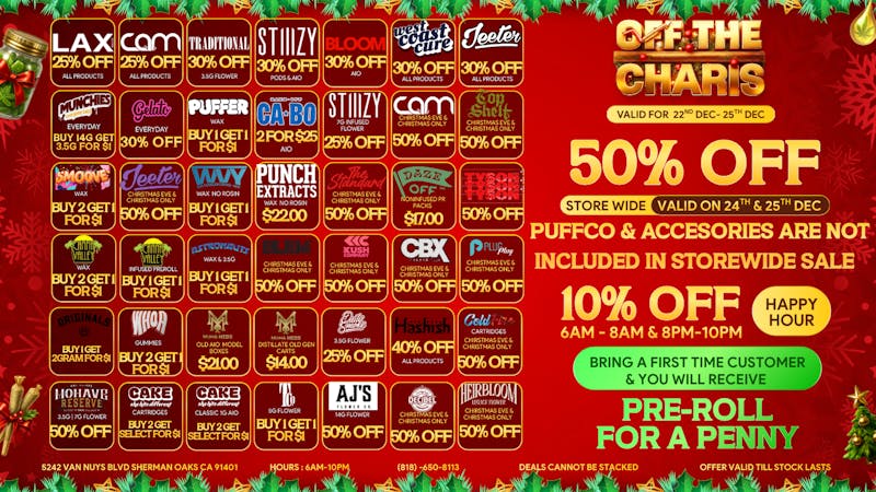 Off the Charts - Sherman Oaks 12/24 & 12/25 = 50% OFF SALE