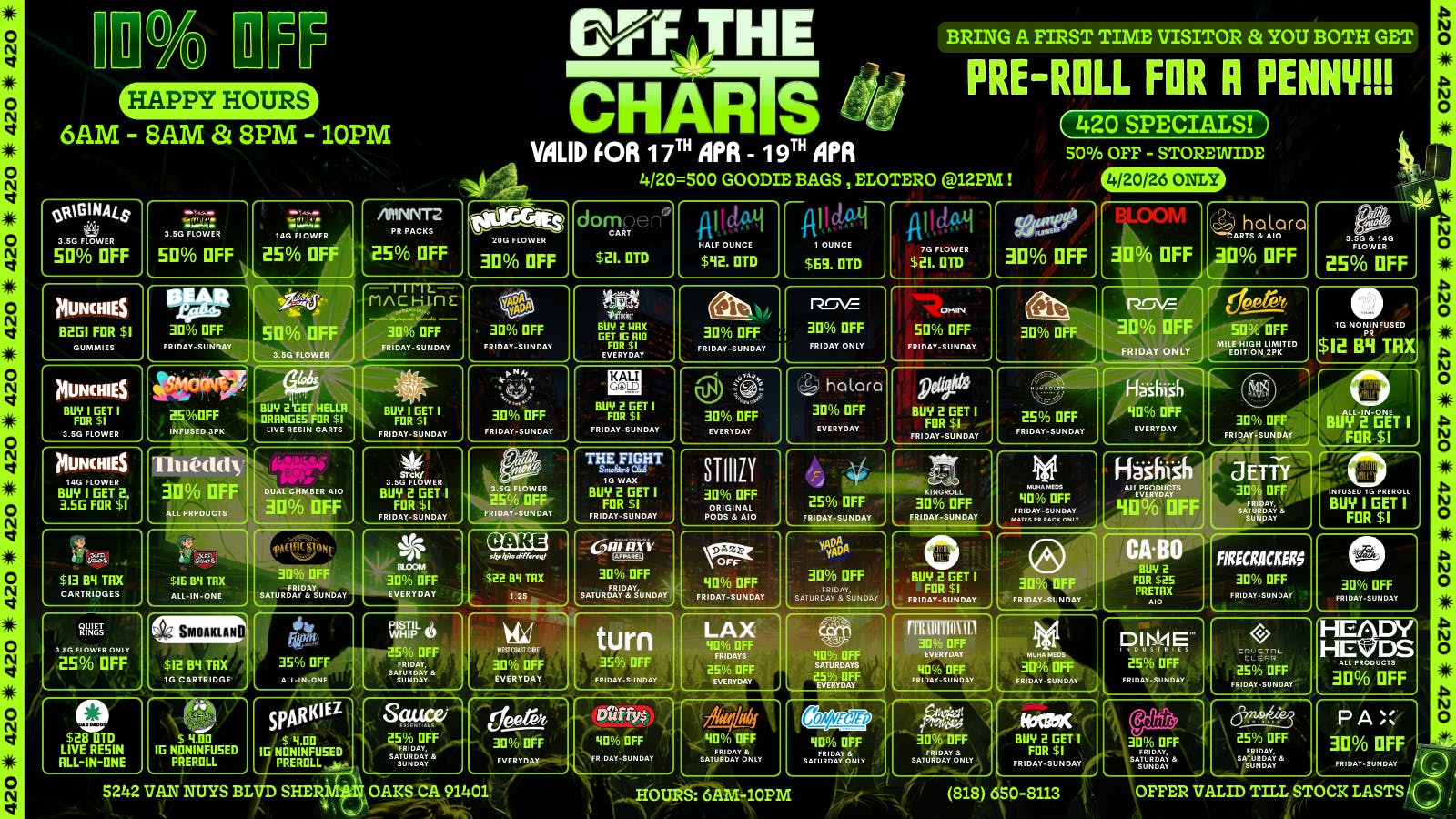 Off the Charts - Sherman Oaks SAVE THE DATE 4/20 FIRE DEAL 🍃🤝🔥