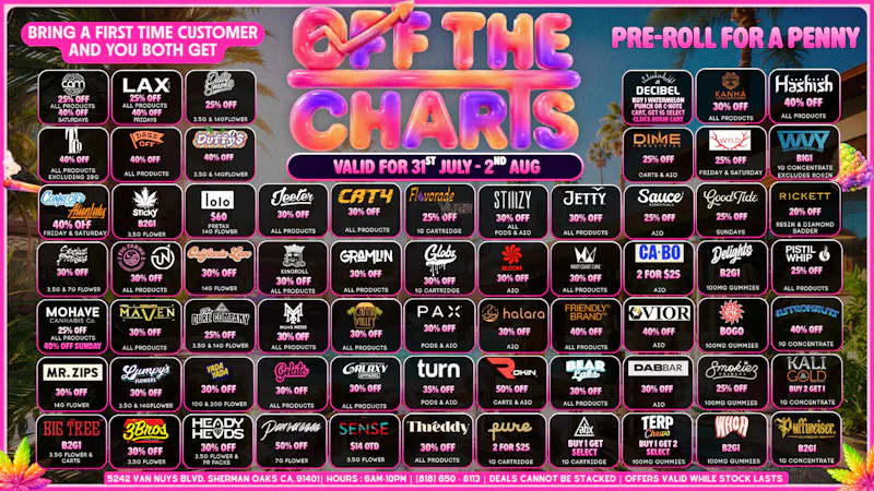 Off the Charts - Sherman Oaks ☀️🌴Summer Weekend Deals☀️🌴Smoke &