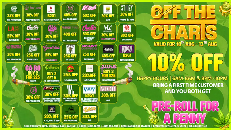Off the Charts - Sherman Oaks 🔥 🌴 ☀️Hot Weekly Deals 🔥 🌴 ☀️