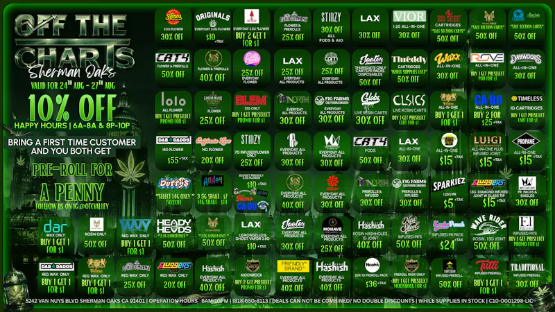 Off the Charts - Sherman Oaks 🔥 FIRE WEEKDAY DEALS ARE HERE! 🔥