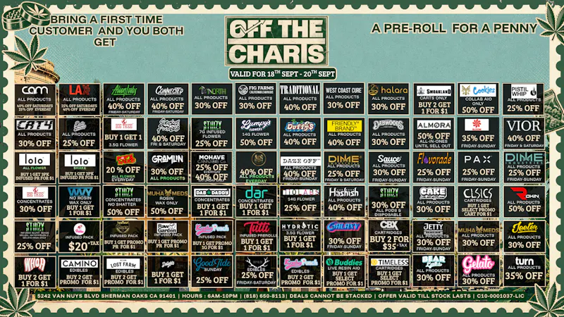 Off the Charts - Sherman Oaks WEEKEND DEALS ARE HERE AT OFF THE CHARTS
