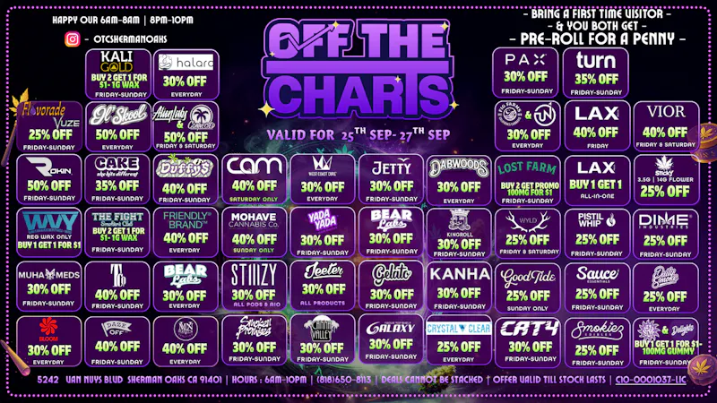 Off the Charts - Sherman Oaks 🔥 WEEKEND DEALS ARE ON! 🔥