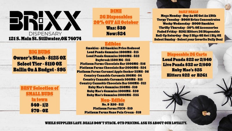 Brixx OCTOBER DAILY DEALS AND SPECIALS!!