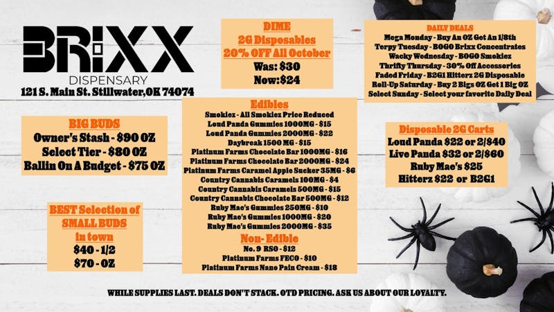 Brixx OCTOBER DAILY DEALS AND SPECIALS!!