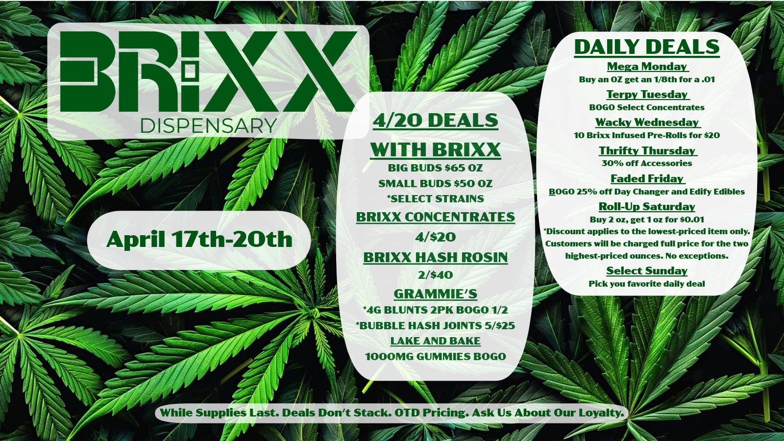 Brixx 420 SAVINGS AT BRIXX