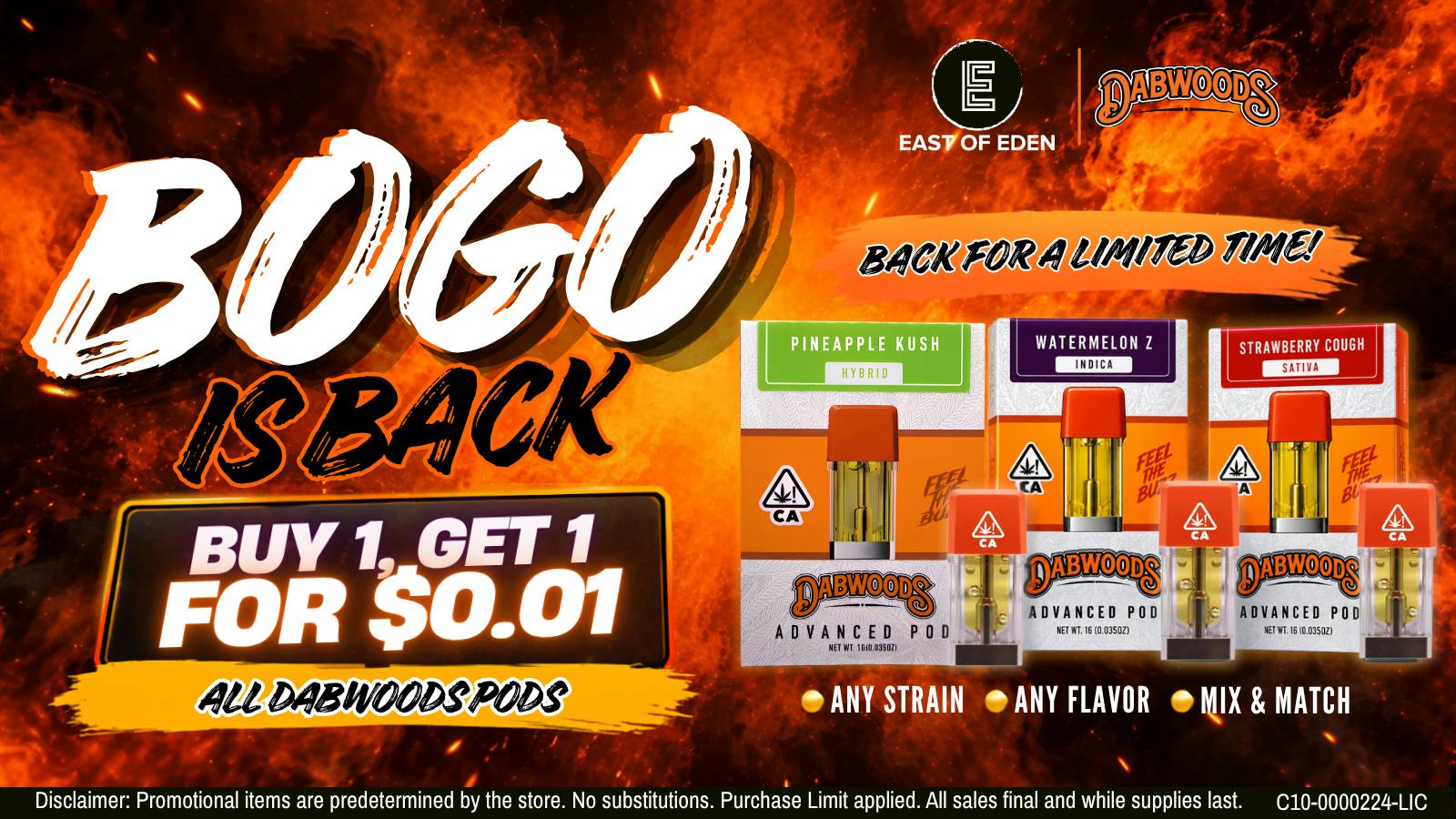 East of Eden Cannabis Co. BOGO IS BACK on Dabwoods Pods.