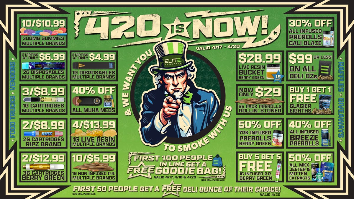 Elite Cannabis - Bay City 420 IS NOW! FREE OZ! FREE GOODIE BAG! ALL WEEKEND!