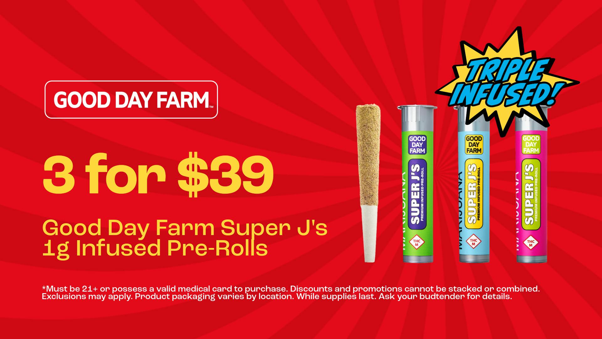 Good Day Farm - Joplin - Stateline Store 3 for $39 | GDF Super J's Infused Pre-Rolls