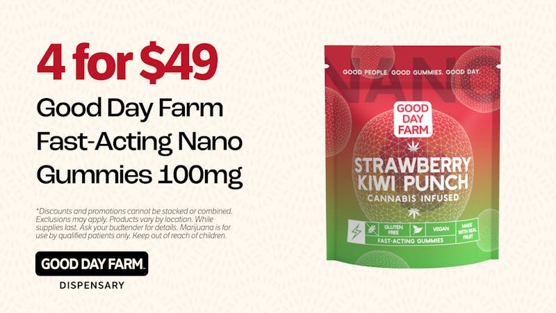 Good Day Farm - Monticello 4 for $49 GDF Fast-Acting Nano Gummies 100mg