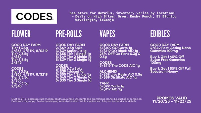 Codes - Sedalia Unlock Deals at CODES Dispensary