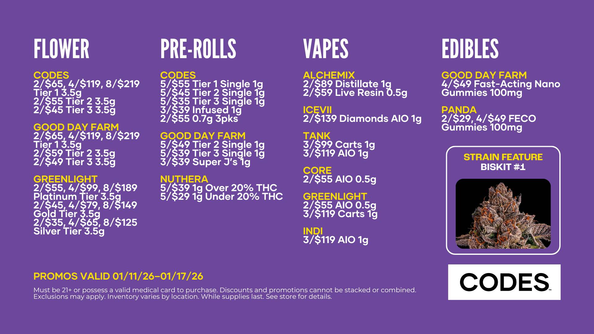 Codes - Jefferson City Fresh Deals Worth the Stop at CODES Dispensary