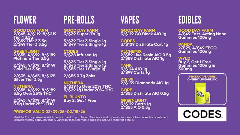 Codes - Osage Beach Unlock Top Picks @ Codes Dispensary