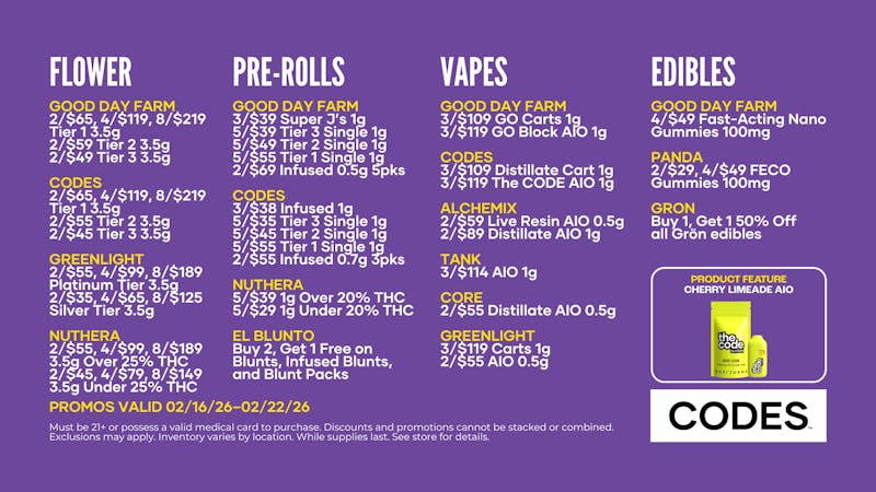 Codes - Sedalia Supreme Deals at CODES Dispensary