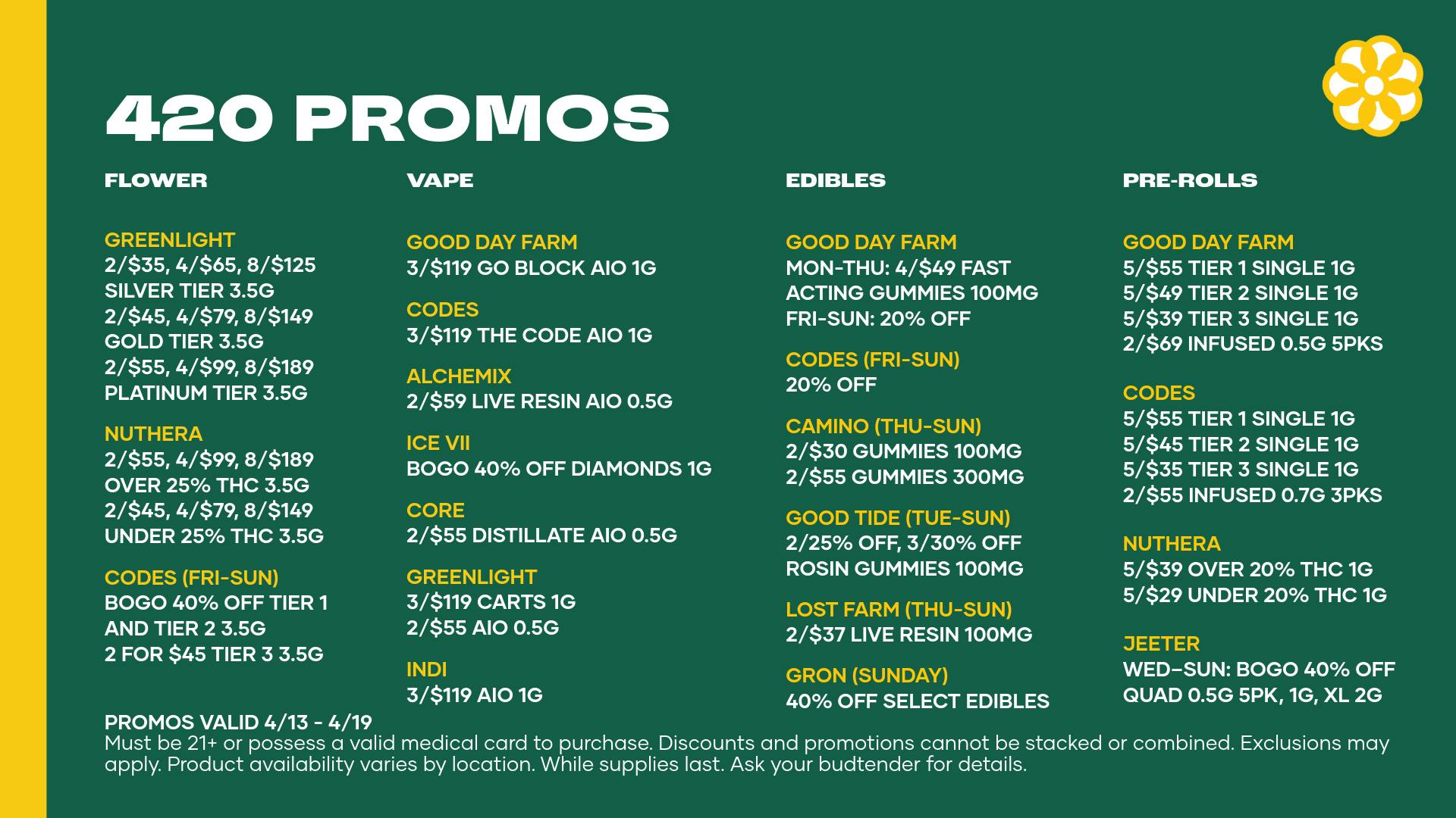 Codes - Jackson GET 420 READY! DEALS ALL WEEK LONG AT CODES.