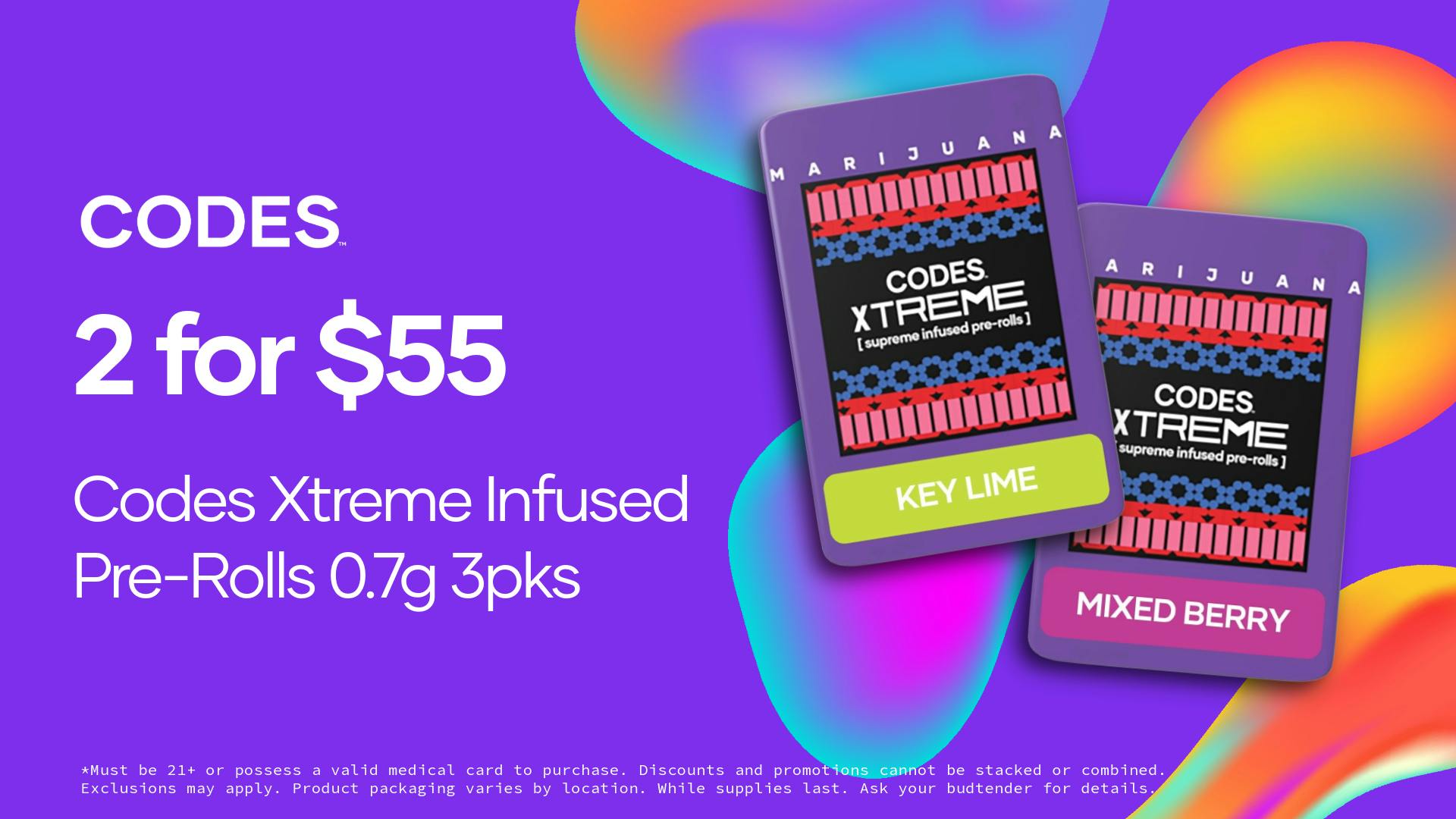 Codes - Osage Beach 2 for $55 CODES Xtreme Infused Pre-roll 0.7g 3pks