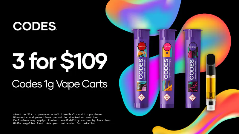 Codes - Sedalia 3 for $109 Codes 1g Vape Carts