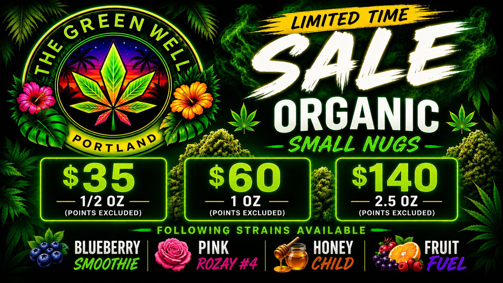 The Green Well #1 - The Windham Delivery $35-1/2oz , $60-1oz, $140-2.5oz Organic Small Nugs