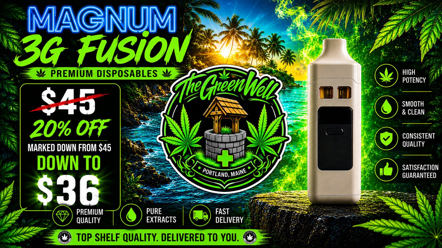 The Green Well - Delivery $36-3g Magnum Switch 2 Flavor Fusion Disposable