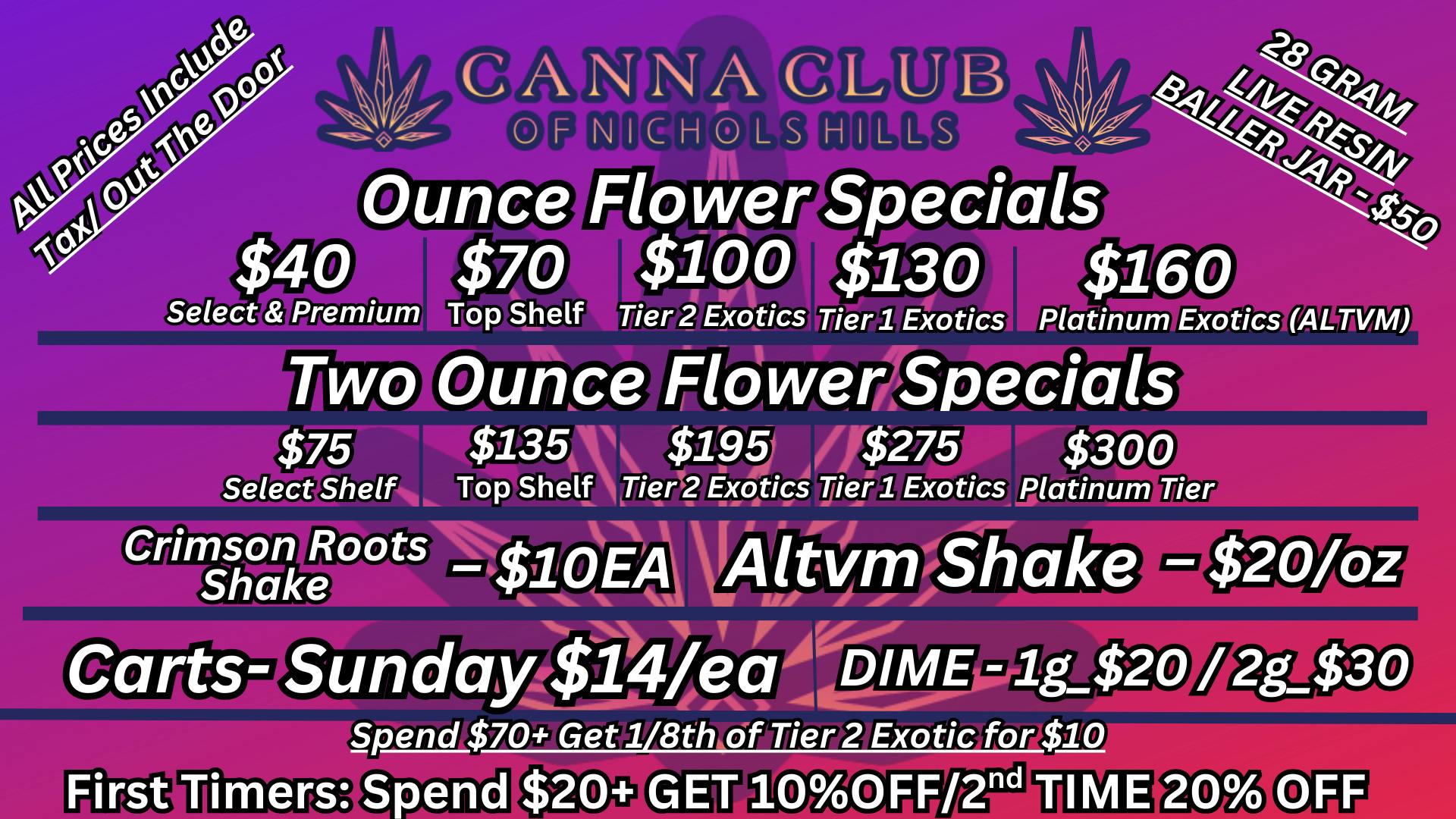 Canna Club of Nichols Hills $50/oz Wax / Exotic Bud@$100/oz / TOP SHELF@$70/oz