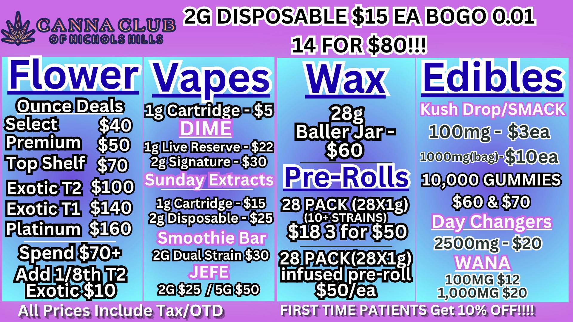 Canna Club of Nichols Hills 🤯2G DISPOSABLE $15EA BOGO 0.01 OR 14 FOR $80