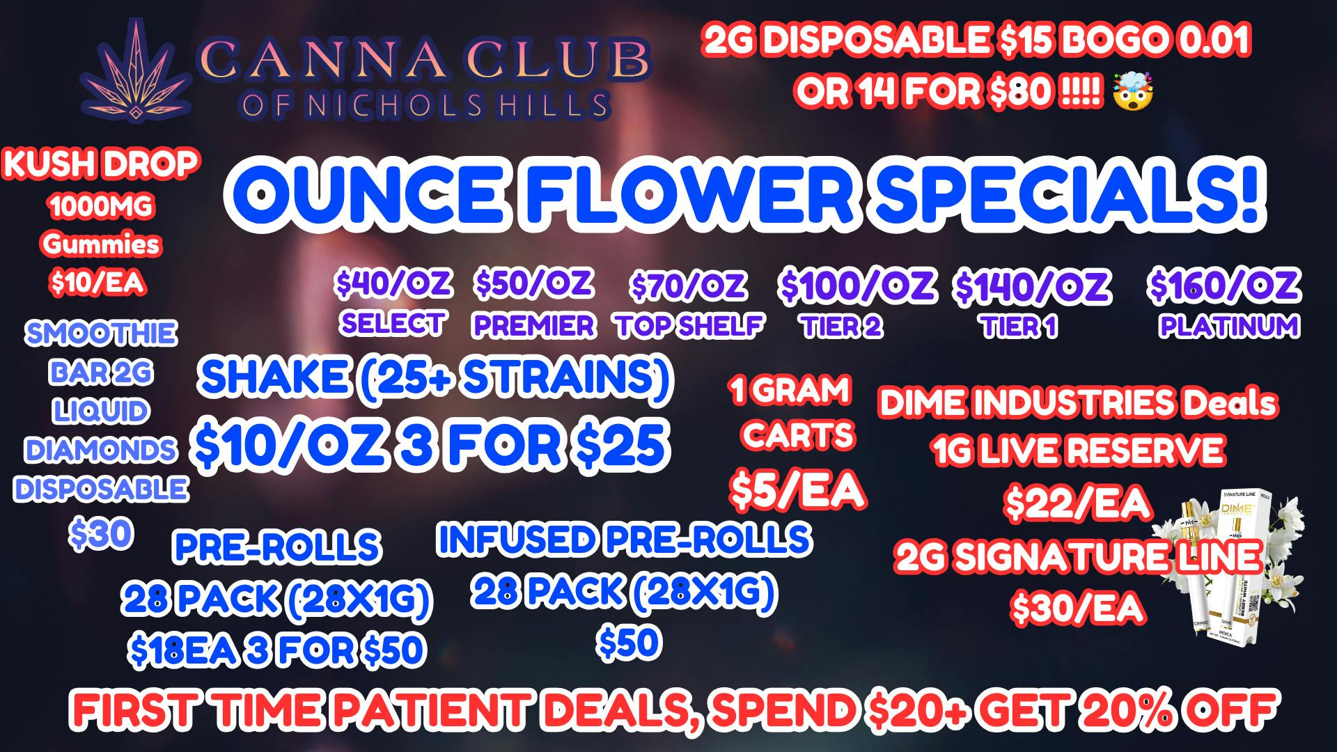 Canna Club of Nichols Hills Dime Disposables 1g Live reserve $22 | 2g $30 B2G1