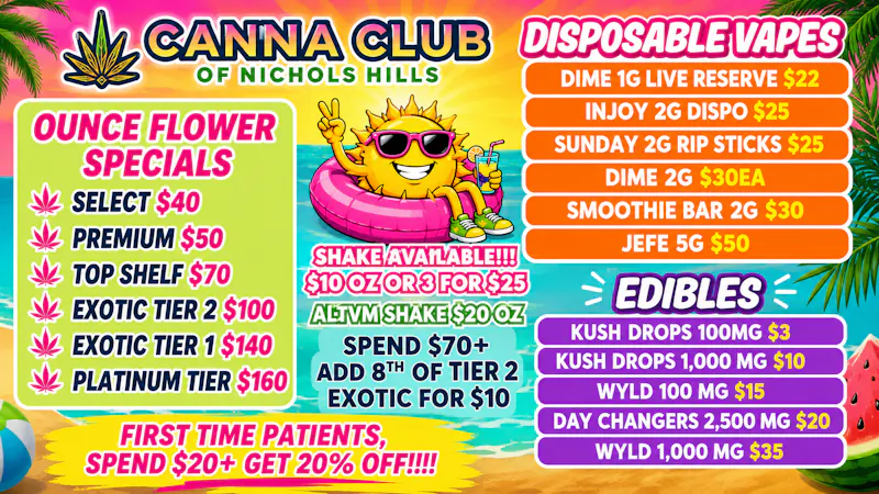 Canna Club of Nichols Hills 🔥 BEAT THE HEAT! 2G DISPO B1G1 or 14/$80