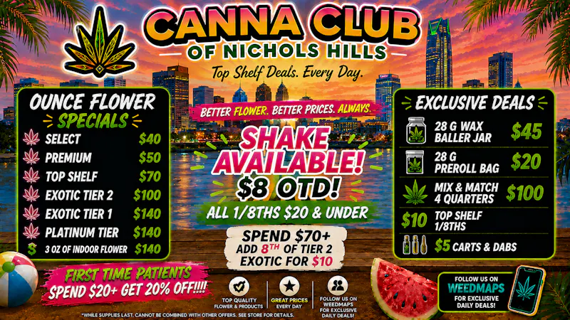 Canna Club of Nichols Hills TOP SHELF 1/8THS $10 🔥🛢️ 28G WAX BALLER JAR $45