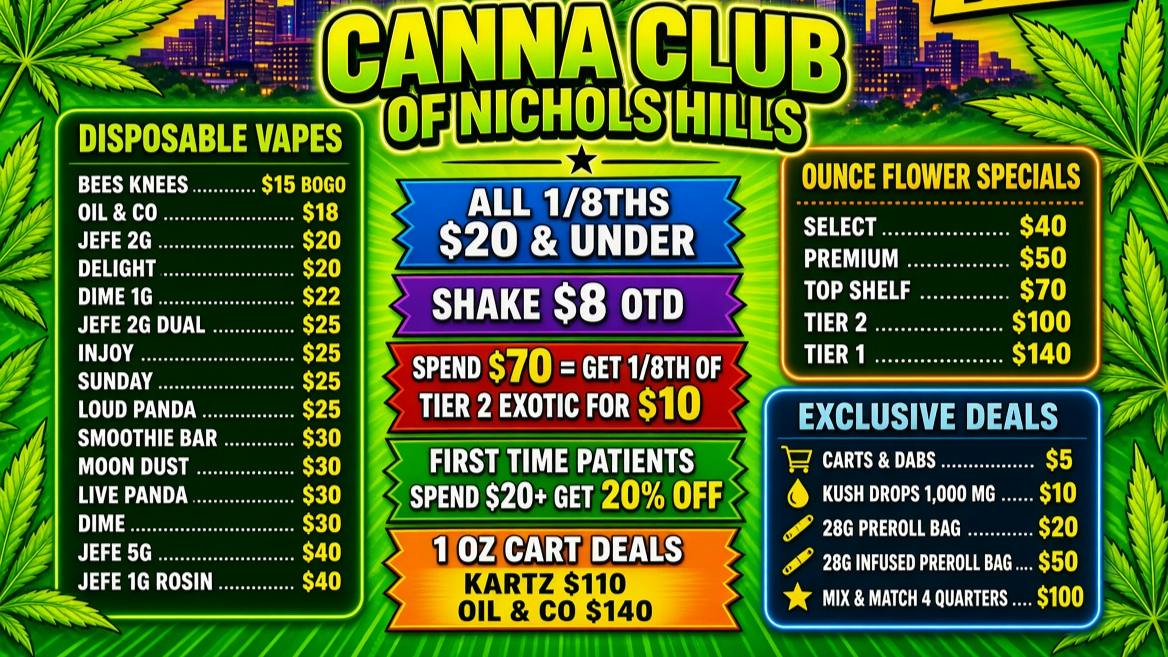 Canna Club of Nichols Hills 1 OZ CART DEALS⭐KARTZ $110⭐OIL & CO-$140