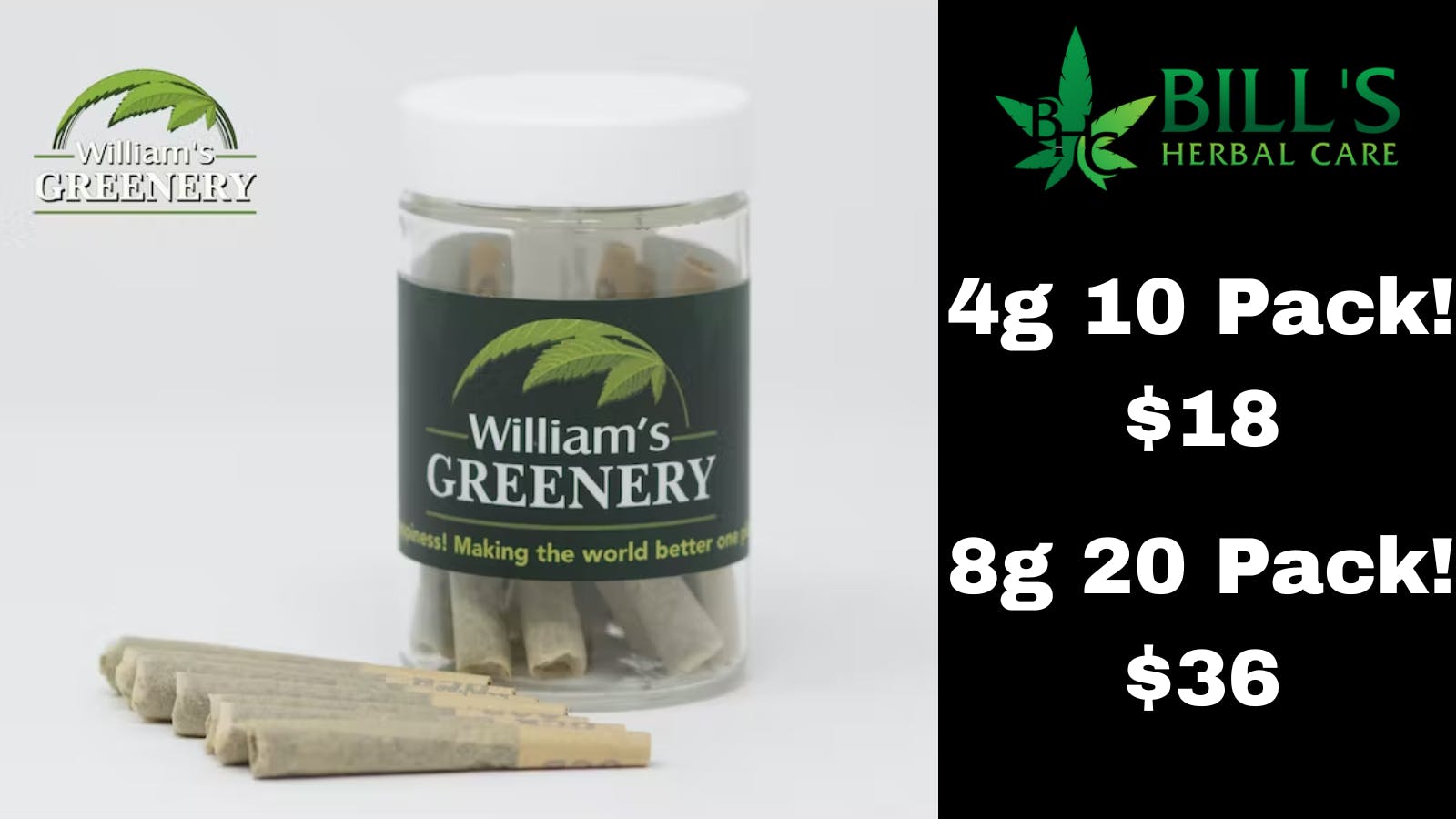Bills Herbal Care PRE-ROLL 10 PACKS $18 - PRE-ROLL 20 PACKS $36