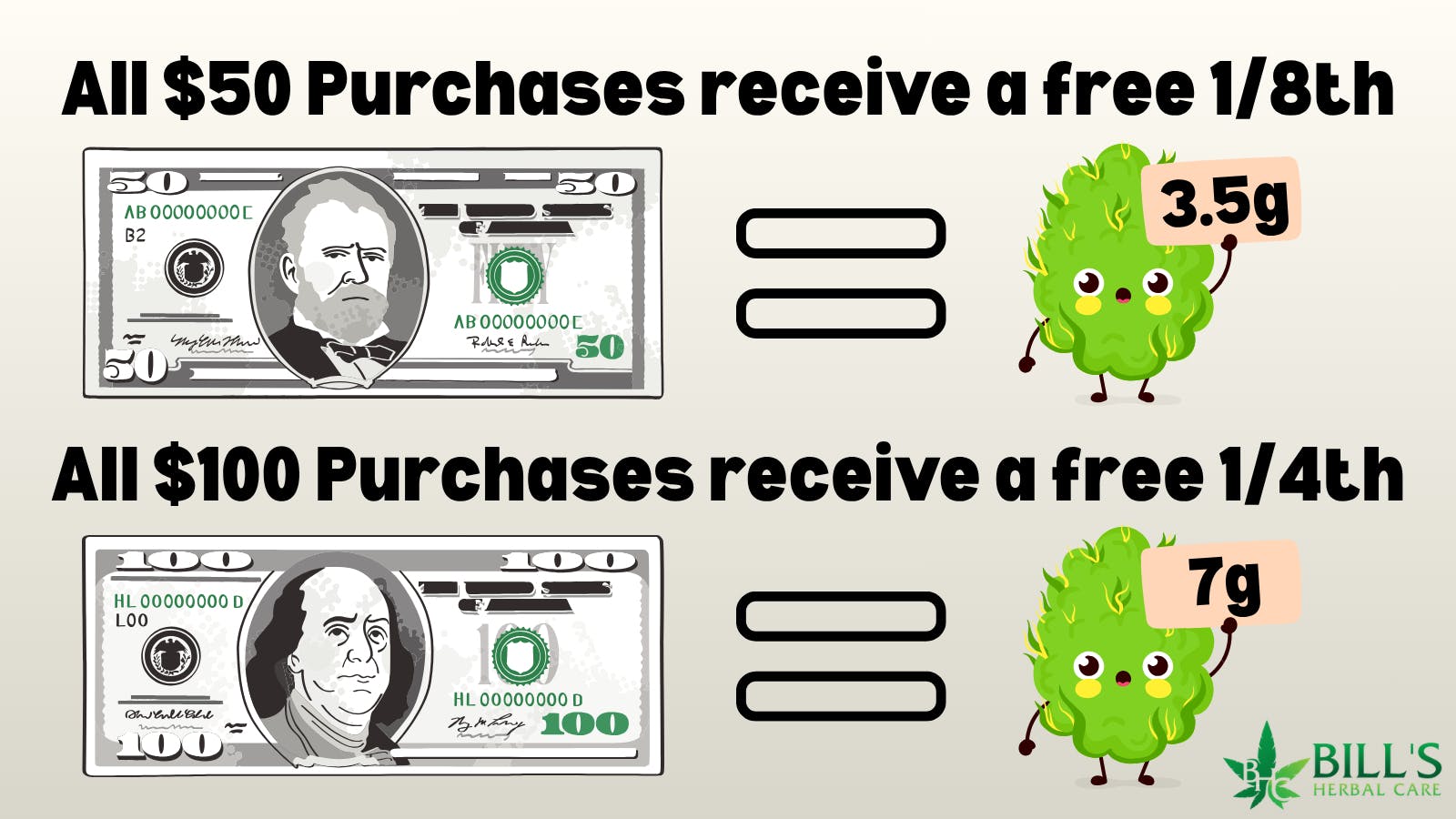 Bills Herbal Care FREE FLOWER WITH $50 AND $100 PURCHASES!