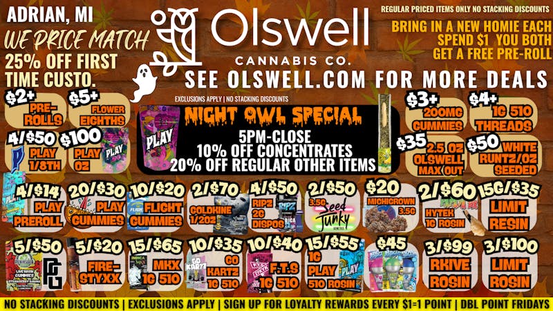 Olswell Cannabis Co 🦉🎃HARVEST OLSWELL OCTOBER DEALS!🎃🦉