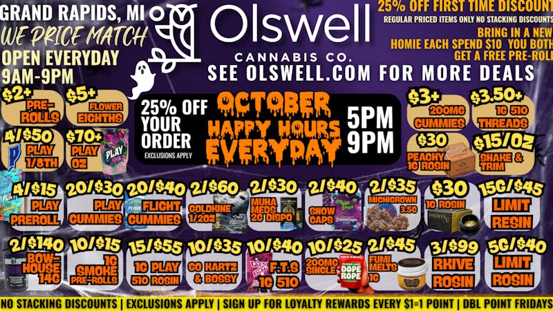 Olswell Cannabis Co 🦉Olswell Grand Rapids, 10/10 LIVE DEALS! 🤑