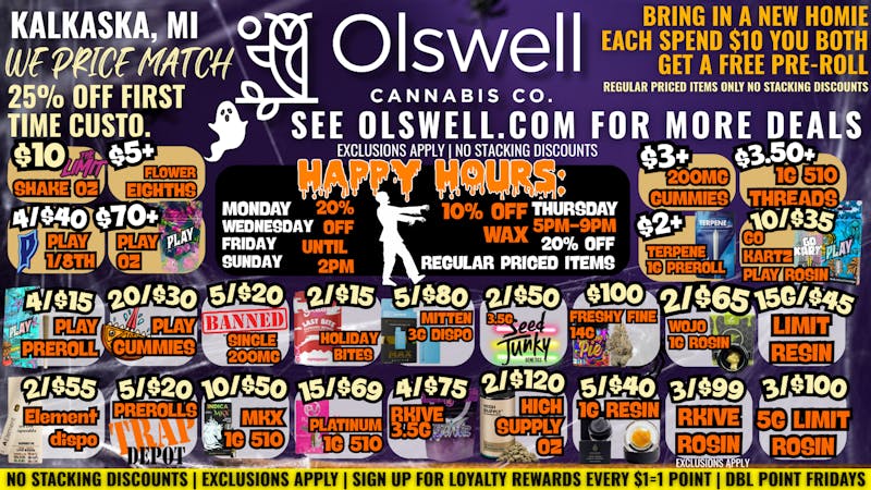 Olswell Cannabis Co - Kalkaska 🦉Kalkaska Olswell Cannabis LIVE DEALS!