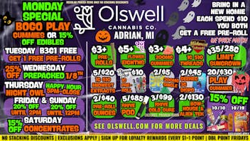 Olswell Cannabis Co 🦉DEALS AT OLSWELL CANNABIS, ADRIAN
