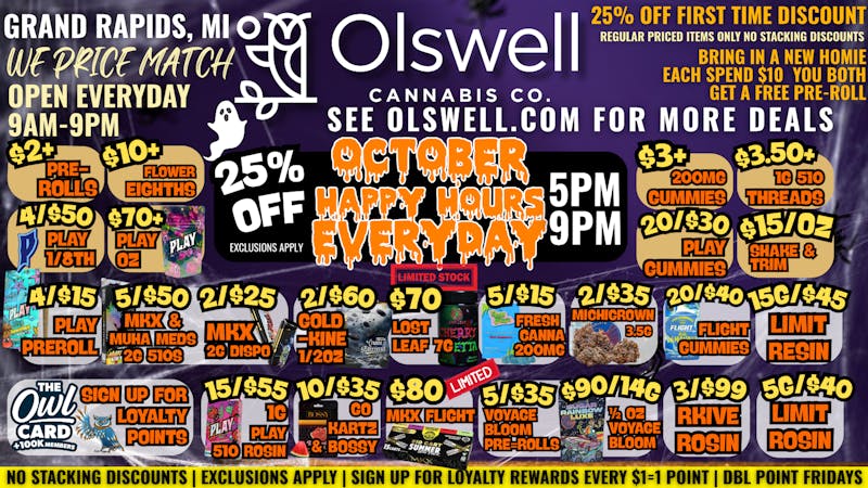 Olswell Cannabis Co GRAND RAPIDS OLSWELL DEALS 🦉10.17-10.19 🎃