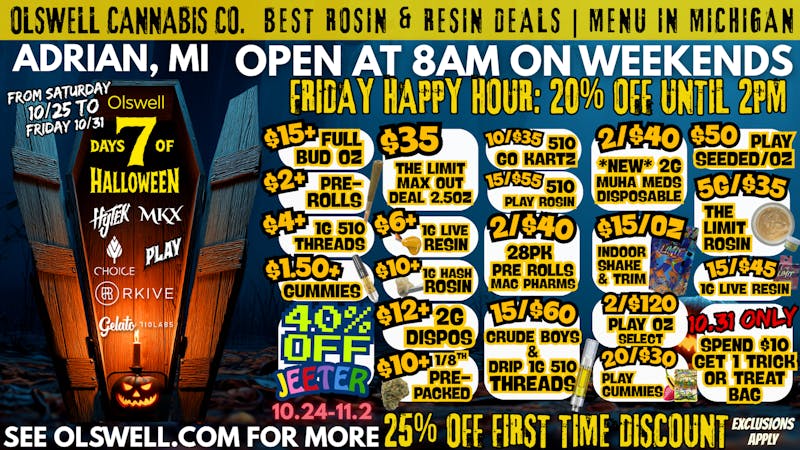 Olswell Cannabis Co 🦇FLY INTO OLSWELL FOR FRI-HAPPY HOURS 8AM-2PM 🦉