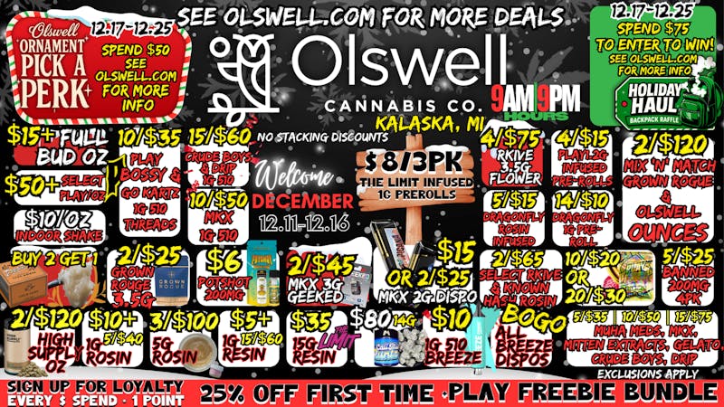Olswell Cannabis Co - Kalkaska Olswell, Kalkaska. Weekend Deals!🦉❄️