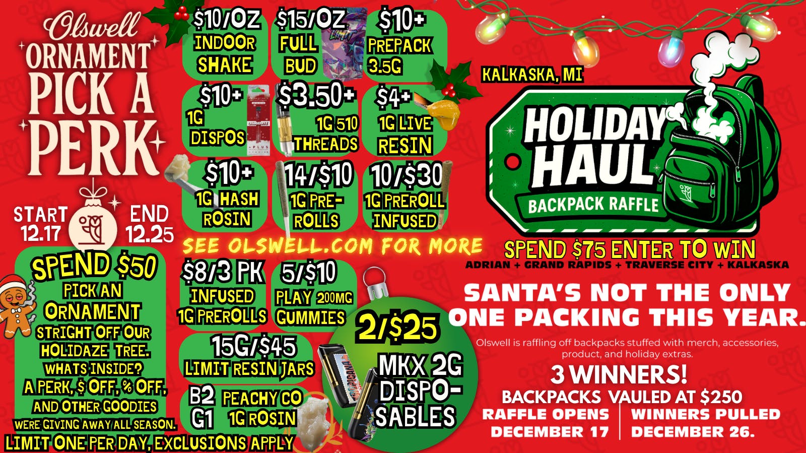 Olswell Cannabis Co - Kalkaska Olswell, Kalkaska. LIVE Deals!🦉❄️