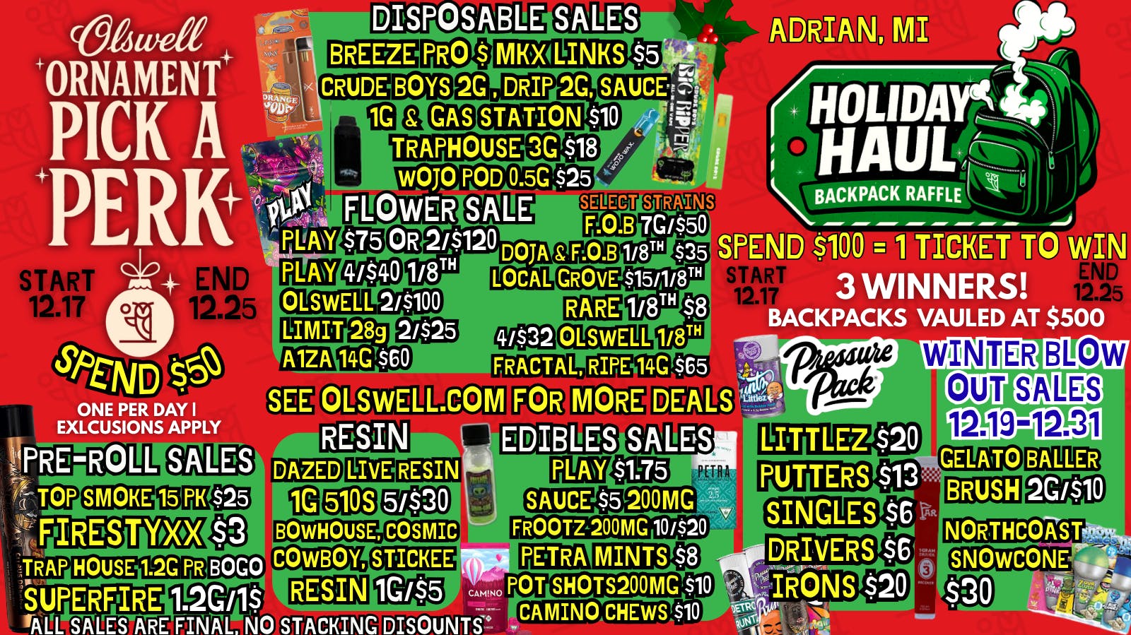 Olswell Cannabis Co 🦉OLSWELL XMAS BLOWOUT SALES, ADRIAN MI. ❄️