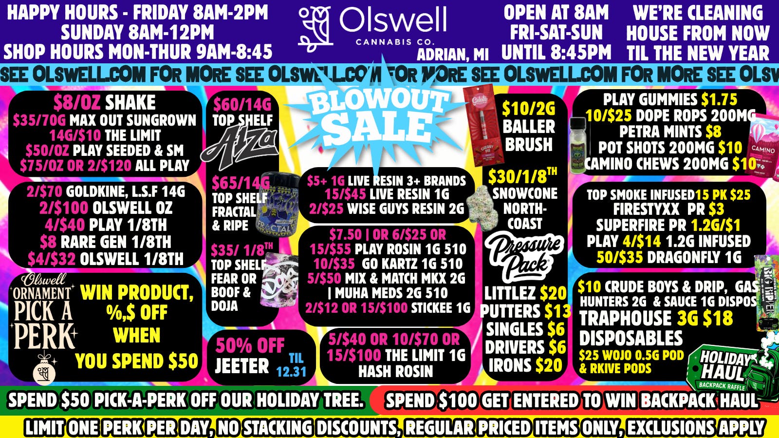 Olswell Cannabis Co 🦉OLSWELL XMAS BLOWOUT SALES, ADRIAN MI. ❄️
