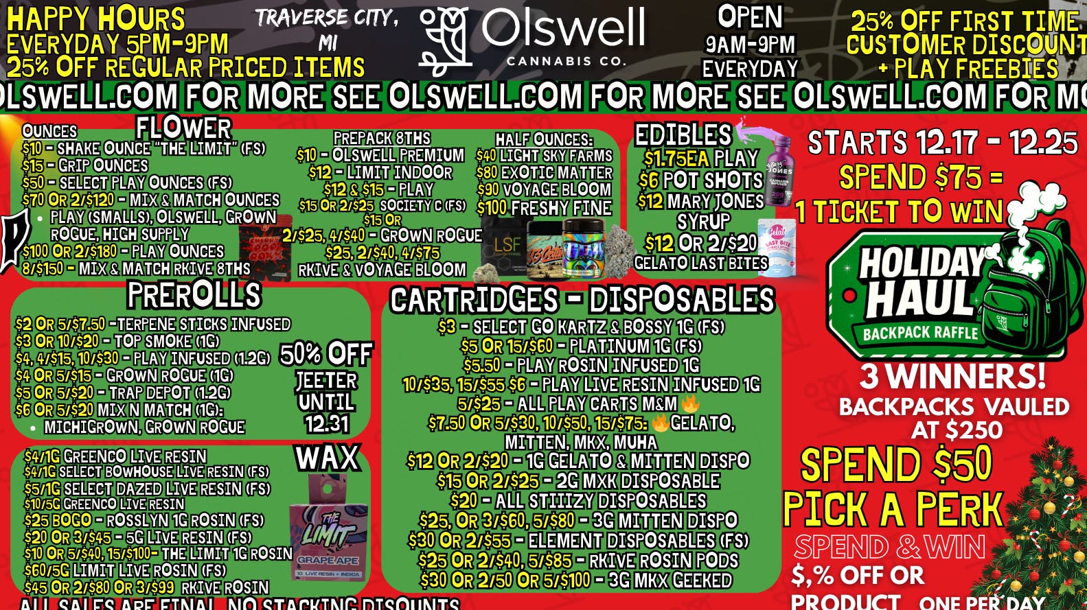 Olswell Cannabis Co Olswell, Traverse City, MI LIVE deals! 🦉❄️