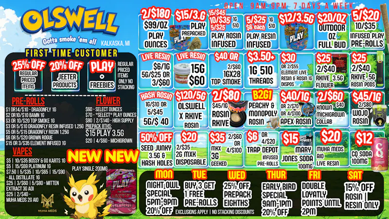 Olswell Cannabis Co - Kalkaska 🔥Catch these deals at Olswell, Kalkaska!🦉