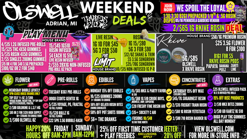 Olswell Cannabis Co 🦉OLSWELL WEEKEND DEALS | VENDOR WEEKEND