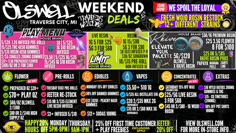 Olswell Cannabis Co TRAVERSE CITY OLSWELL WEEKEND DEALS! | LIVE NOW