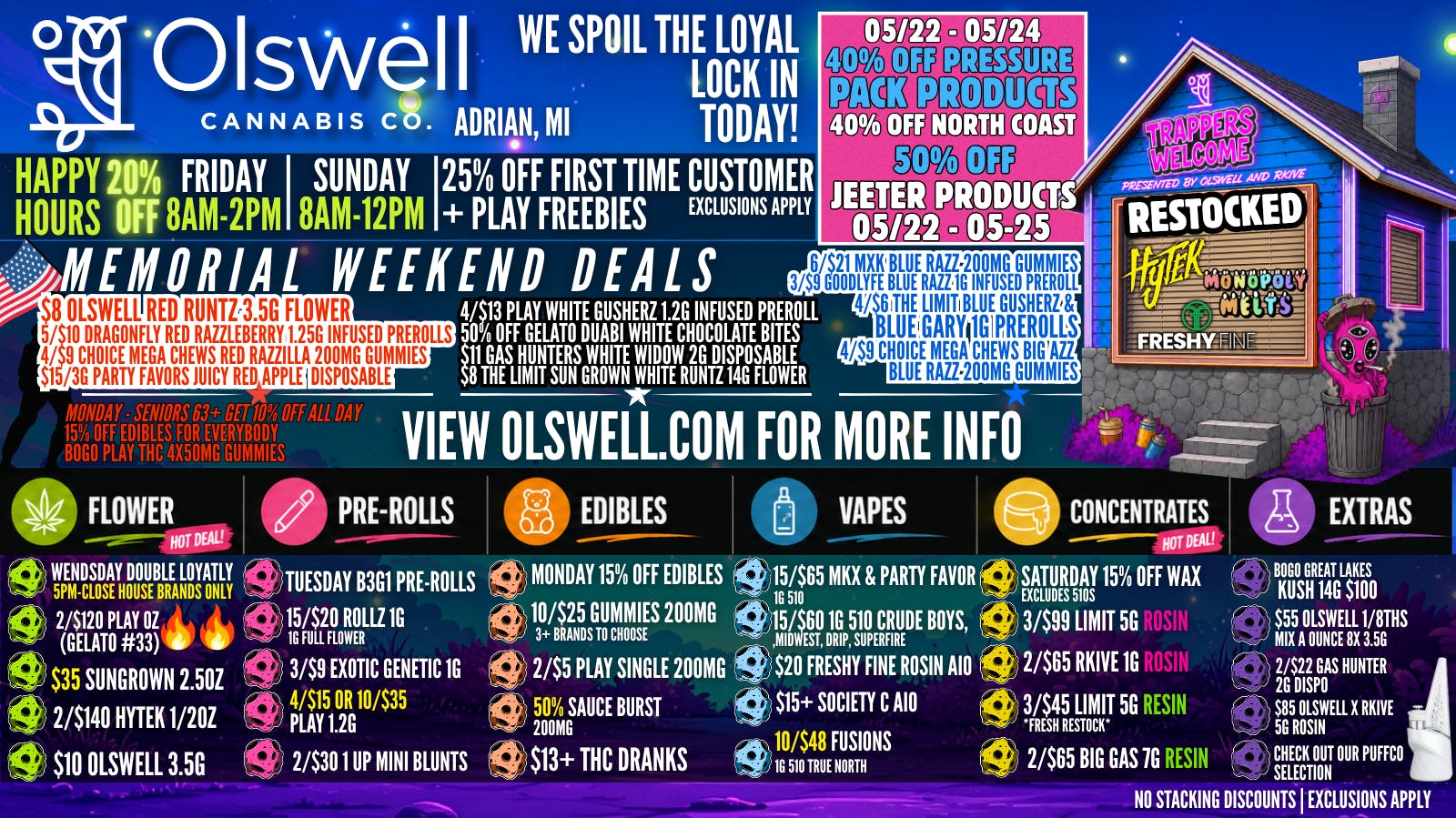 Olswell Cannabis Co OLSWELL, ADRIAN MEMORIAL WEEKEND DEALS!