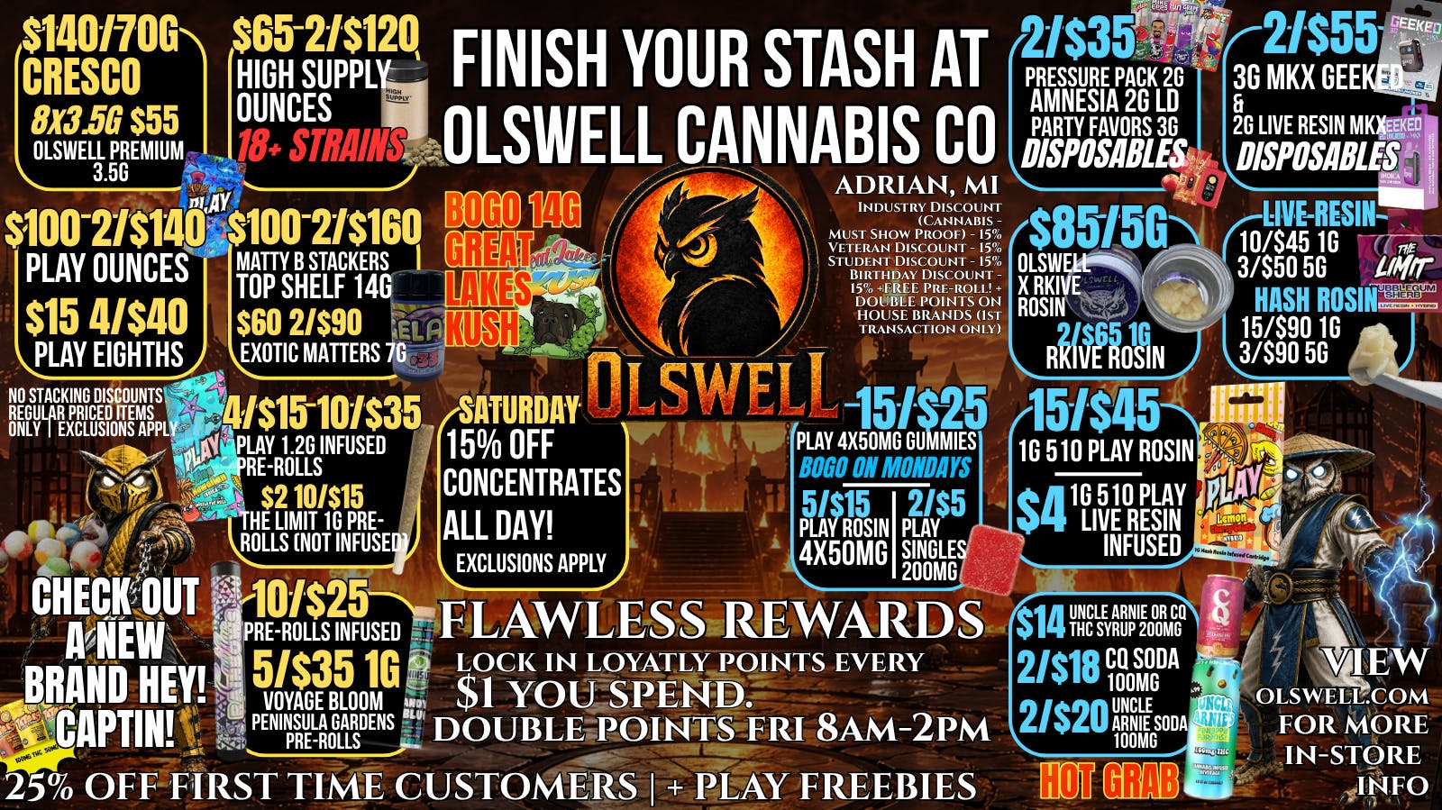 Olswell Cannabis Co 20 X 3.5G=$35/70G AT OLSWELL, ADRIAN