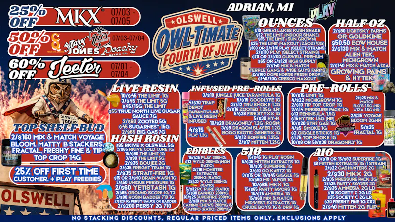 Olswell Cannabis Co 4TH OF JULY WEEKEND SALES! AT OLSWELL, ADRIAN MI!