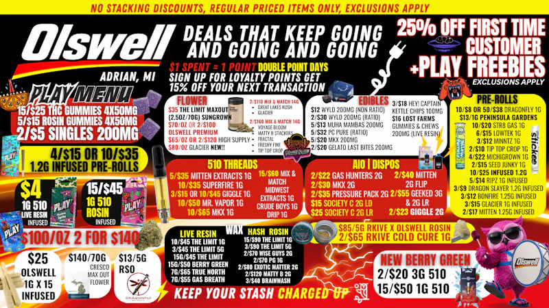 Olswell Cannabis Co OLSWELL ADRIAN - CHARGED UP ON DEALS!
