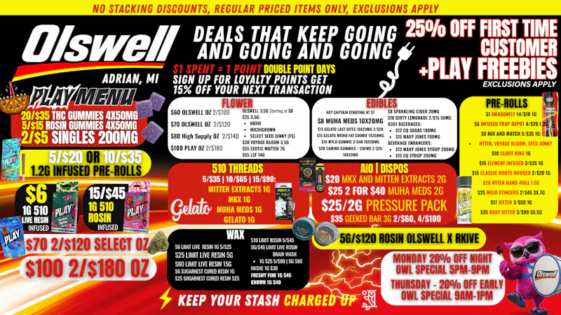 Olswell Cannabis Co TRAVERSE CITY OLSWELL WEEKLY DEALS!